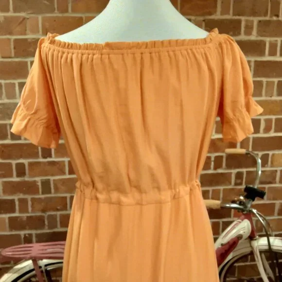 Beautiful π Peachy Orange Off Shoulder Or On Cinch Waist Semi Hi-Low Dress π - Picture 4 of 16